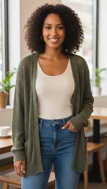 MUDD Daytrip Knit Cardigan Sweater Olive Green‎
